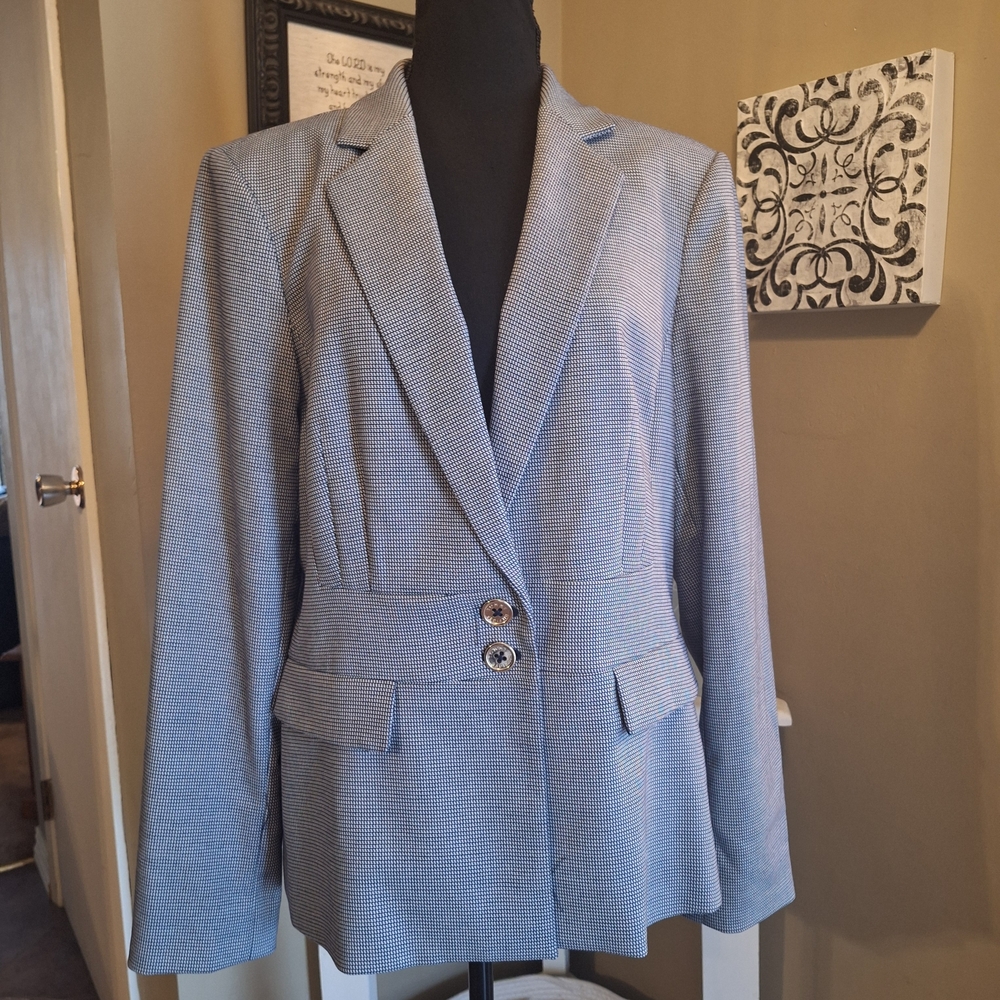 Tommy Hilfiger Preppy Blue White Houndstooth Blazer Sz Large 14